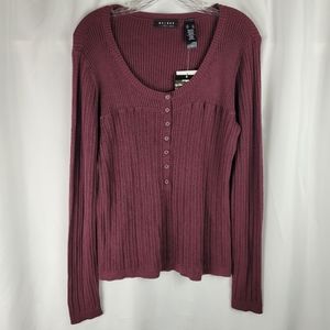 NEW Y2K Axcess Liz Claiborne Ribbed Scoop Long Sleeve Henley Knit Top Preppy XL